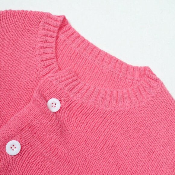 Pink Casual Women's Front Button Knit Top With Asymmetric Hem & Round Sweater - Picture 4 of 6